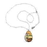 Paketmenge: 1 x Halskette DIYthinker Ölgemälde Fluss Wald Baum Gelb-Blätter Herbst-Landschaft Illustration Muster Teardrop-Form-Anhänger Halskette Schmuck mit Kette Dekoration Geschenk