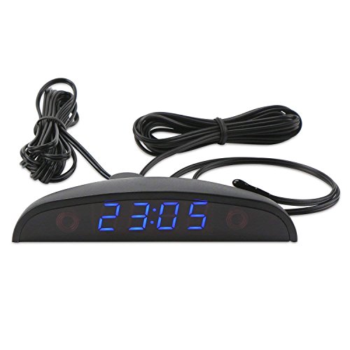DC 8~30V Digital Reloj Eléctrico Termómetro Voltímetro -40~120℃ Temperatura Voltaje Coche Reloj Monitor Automóvil Tiempo Temperatura Voltios Azul Display Medidor con Dos Sondas Impermeables