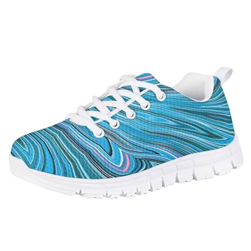 Pinupub Blue Stripes Running Shoes for Kids Boys Gym Sports Simple Fashion Comfy Breathable Lightweight Casual Tie Lace Sneakers
