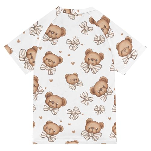 ALAZA Kids Rash Guard Girls Boys Toddler Swim Shirts Short Sleeve Bear Face Brown UPF 50+ 3T2
