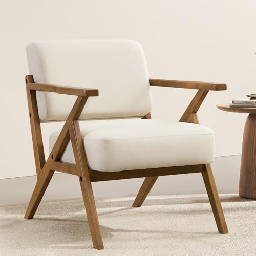 FriFurne Mid Century Modern Chair Beige Accent Chair Upholstered Armchair