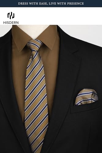 Image of HISDERN Mens Dress Shirt with Tie Pocket Square Set Classic Button Down Shirt Matching Tie Long Sleeve Shirts