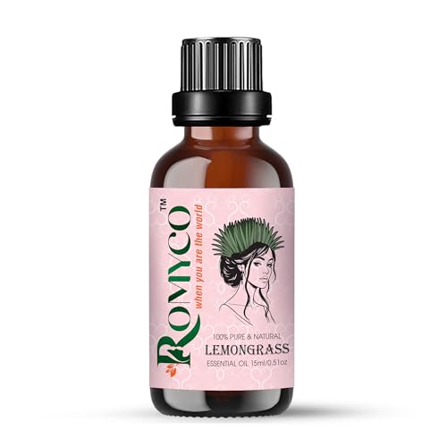 Image of Romyco Lemongrass Essential Oil 15ml for Nourishing Hair | Skin Face Moisturiser | Insect Repellent | Use in Diffuser | Pure Natural Premium & Undiluted