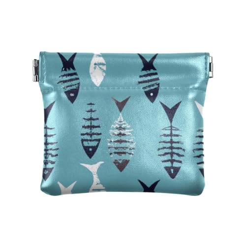 Small Fishbones Coin Purse Leather Pouch Change Purse, Squeeze Coin Pouch for Cards, Keys & Lipsticks, Unisex