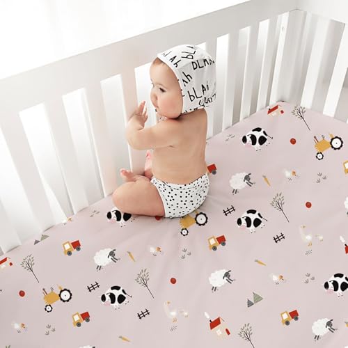 Image of Plushii Crib Sheets for Girls Boys,Baby Crib Sheets Fitted 4PK for Standard Crib and Toddler Bed Mattress,52 inchx28 inchSoft Breathable Microfiber Crib Mattress Cover with Cute Patterns,Ranch-Pink