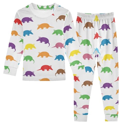 Pajama Sets Long Sleeve Colorful Armadillos Repeat Pattern Soft Comfy Sleepwear 2 Piece PJS 3-8T