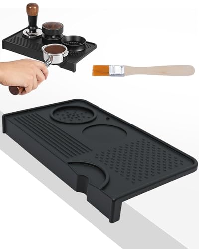 Image of Upgraded Silicone Tamping Mat & Coffee Brush, Durable Tamper Mat Counter Pad, Espresso Machines Acceessories for Home Baristas, Espresso Tamping Station - Black