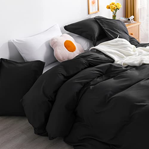 Image of NTBAY Queen Duvet Cover Set, 1 Duvet Cover and 2 Pillow Shams, Soft Brushed Microfiber Comforter Cover with Zipper Closure, Black