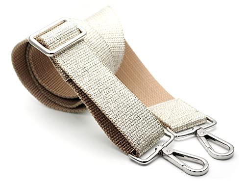 Image of CRAFTMEMORE Wide Shoulder Strap Metallic Tone Adjustable Bag Handle Crossbody Nylon Belt Replacement (Beige Silver JK09)