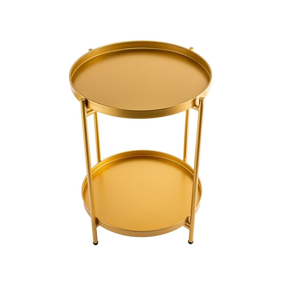 Table d'appoint moderne dorée avec 2 niveaux de rangement pour salon
