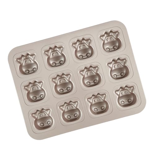 CANDeal Muffin-Backform Mit 12 Mulden, Ochsenform, Antihaftbeschichtete Tierkuchen-Ofen-Backformen, Neuartige Kuh-Kuchenformen Zum Backen Im Ofen