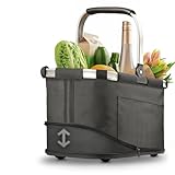 Praknu Einkaufskorb Faltbar Klein – 2 in 1 Erweiterbar 15L auf 25L – Abnehmbarer & Waschbarer Bezug – Stabil mit Alurahmen & Verstärktem Boden – Extra Fächer innen & außen – Tragekorb – Schwarz