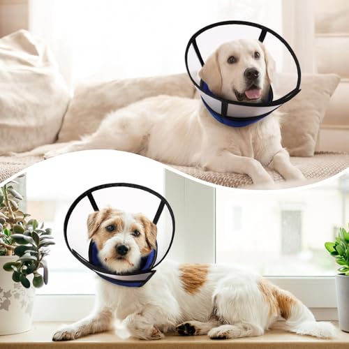Image of ASENKU Adjustable Dog Cone Collar - Comfortable After Surgery, Soft Protective Pet Recovery Elizabethan Collar for Large Medium Small Dogs, Blue, M