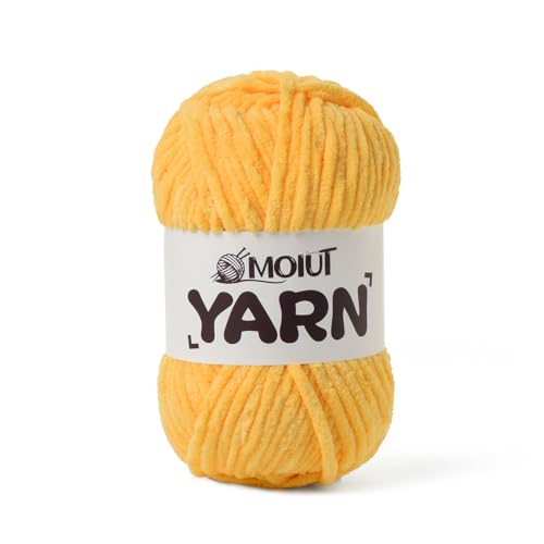 Image of Fluffy Chenille Yarn for Crocheting, Chunky Velvet Yarns for Crochet Amigurumi, Baby Yarn for Crocheting Soft Blanket, 87.4yds /3.5 oz Bulky Yarns for Crafts /Hats /Shoes /Socks (Golden Yellow)
