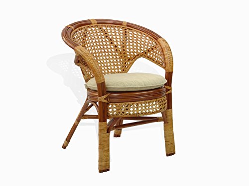 Pelangi Handmade Rattan Dining Wicker Chair W/Cushion, Colonial #TOP1