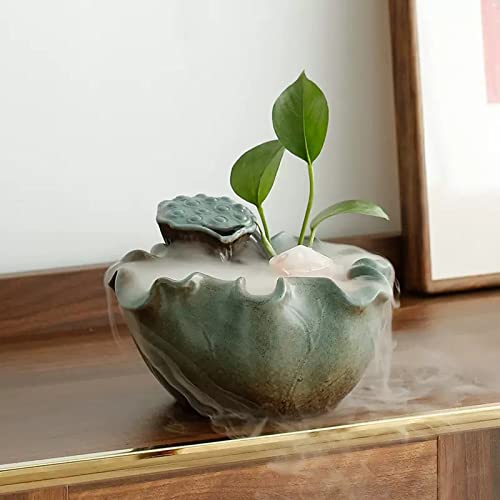 Fuente de agua de mesa de hoja de loto de cerámica china artesanal 7
