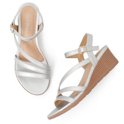 Image of Wedge Sandals for Women Dressy, Comfortable Summer Low Wedges Womens Open Toe Strappy Sandal