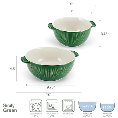 Fitz-and-Floyd-Sicily-Set-of-2-Handled-Serve-Mixing-Bowls-9-Inch-and-12-Inch-Green Fitz and Floyd Sicily Set of 2 Handled Serve Mixing Bowls 9 Inch and 12 Inch Green