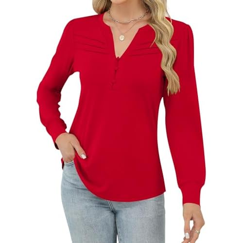 Rapbin Womens V Neck Long Sleeve Button Down Tunic Blouses Fall Fashion 2025 Dressy Casual Pleated Tops for Leggings Multicolor Squares Small