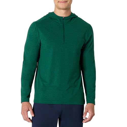 Amazon Essentials Men's Athletic Soft Performance Lightweight Quarter-Zip Hoodie Long Sleeve Workout Top, Space Dye Green, Medium