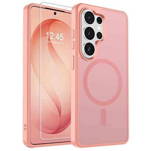 Image of SUPFINE Magnetic for Samsung Galaxy S26 Ultra Case with Screen Protector, (Built-in Magnets) (Military Grade Drop Protection) Slim Translucent Shockproof Phone Case,Light Pink