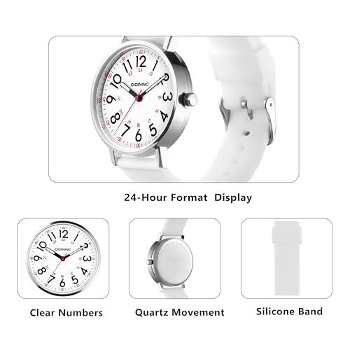 Image of Watch with Second Hand Nursing for Women, Analog Watches for Nurses, 12 /24 Hour Military Time, Easy Read Dial, Colorful Silicone Band