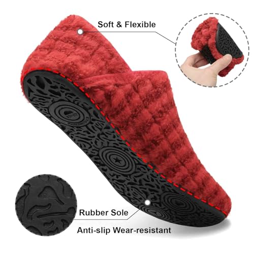 Image of Fires Fuzzy Slippers for Womens House Slipper for Women House Shoes Ladies Slippers Home Shoes with Non Slip Rubber Sole for Indoor /Outdoor & Travel Wineredstripe 5.5-6.5 Women /4-5 Men