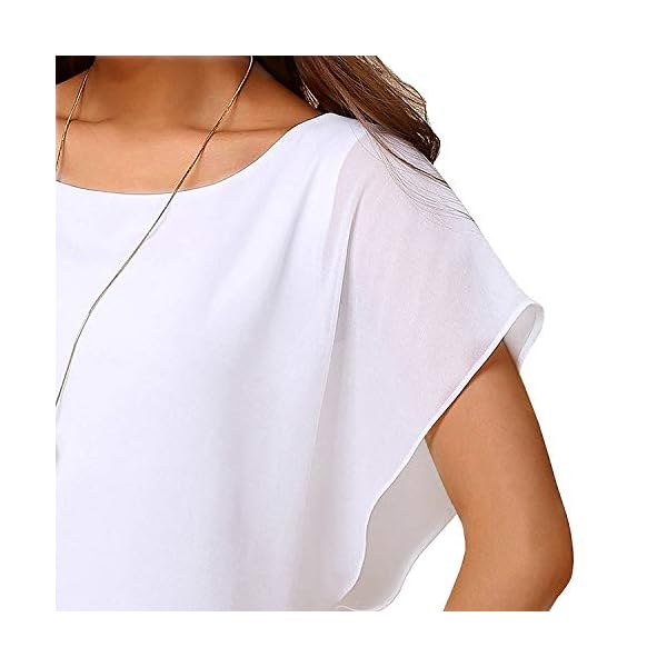Neineiwu-Womens-Loose-Casual-Short-Sleeve-Chiffon-Top-T-Shirt-Blouse Neineiwu Ladies Summer Shirt Short Sleeve Batwing Sleeve Round Neck Loose Chiffon Blouse Tops (White M)