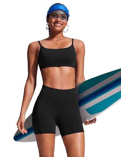 CRZ YOGA Womens 6'' Swim Board Shorts High Waisted Quick Dry Bathing Bottoms Swimsuit Trunks with Liner and Pockets3