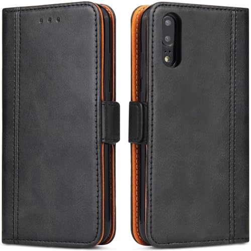 ROJIOJIO Cover per Huawei P20, Premium Pelle PU Portafoglio Flip Libro Libretto Custodia ​con [Chiusura Magnetica] [Supporto] [Porta Carte] per Huawei P20, Nero