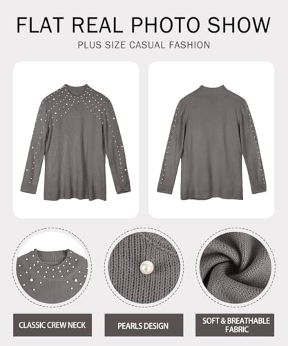 Image of RITERA Womens Plus Size Sweaters Pearl Long Sleeve Casual Pullover Warm Jumper Knit Tops XL-5XL