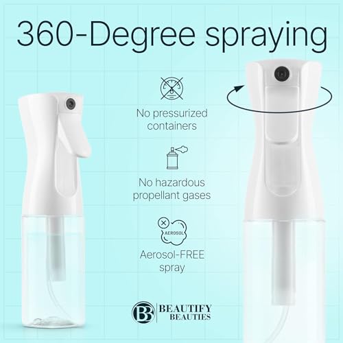 Image of BeautifyBeauties Spray Bottle For Hair - Continuous Mister Spray Bottle for Hairstyling (White, 10.1 Ounces)