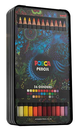 Lápis de Cor Profissional Posca, Uni-Ball, Multicor, Estojo com 36 cores