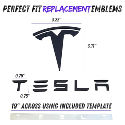 Image of Metal Tesla Letters Emblem Trunk Logo Decal Tailgate Rear 3m Adhesive Compatible with Tesla Model 3 Y Highland Juniper Chrome Matte Black Red Glossy Black (Letters & T Logo - Glossy Black)