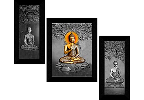 Image of SAF paintings Set of 3 Buddha modern art UV Textured Wall painting for Home Decoration Gift Item 13.5 inch X 22.5 inch SANFS31561