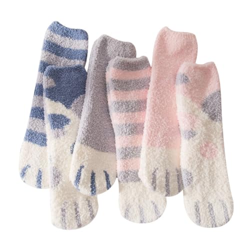 Calcetines de invierno de felpa para mujer divertidos diseño pata de gato regalo