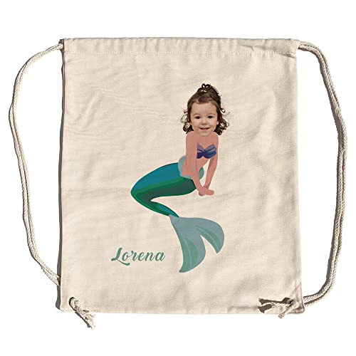 LolaPix Personalisierter Rucksack. Kinder-Rucksack mit Schnur. Kinder-Rucksack-Tasche. 37x44 cm. Seilsack. Personalisierte Geschenke. Superhelden und Prinzessinnen. ARIEL