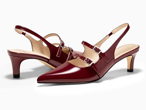 Image of Coutgo Womens Slingback Kitten Heels Mary Jane Pumps Closed Pointed Toe Buckle Strap Wedding Dress Shoes