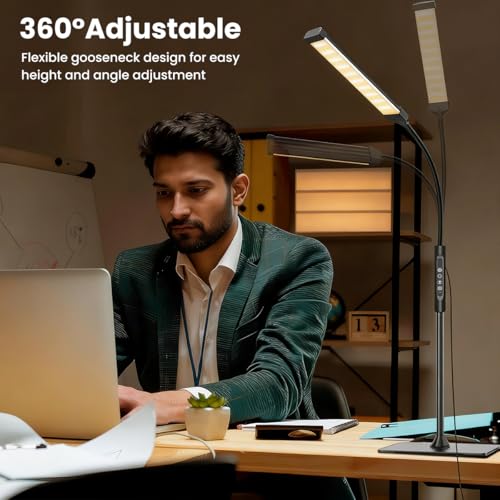Image of ELEPHANTBOAT 55'' USB Floor Lamp Standing with Controller & Remote, Adjustable 5-Color Dimmable LED Light Bar, 10 Brightness Levels, Flexible Gooseneck Study Lamp for Living Room Bedroom