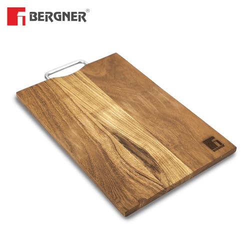 Image of Bergner Wooden Chopping Board for Kitchen (15'' x 10''), Acacia Wood, Incredibly Durability, Smooth Cutting Board, Odour and BPA Free, Naturally Organic, Smooth Surface, Easy to Clean