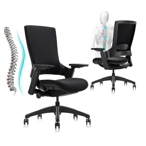 Image of CLATINA Office Chair Swivel Executive Chair, Adjustable Ergonomic Computer Chair with 3D Armrest and Lumbar Support, Fabric Backrest Task Chair for Home Office Conference Room