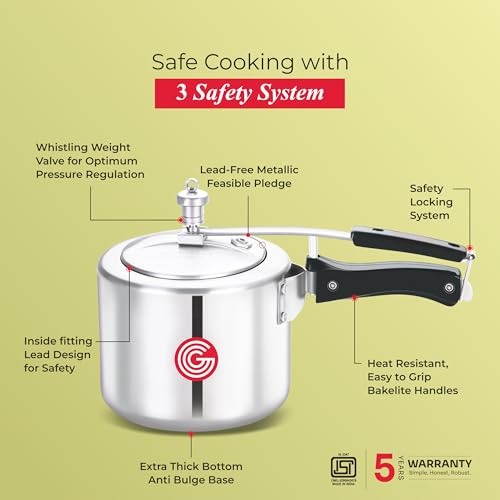 Image of Globe Kiwi 2 Litre Aluminium Inner Lid Pressure Cooker (Silver) - BIS Certified And ISI Certified |5 Years Warranty