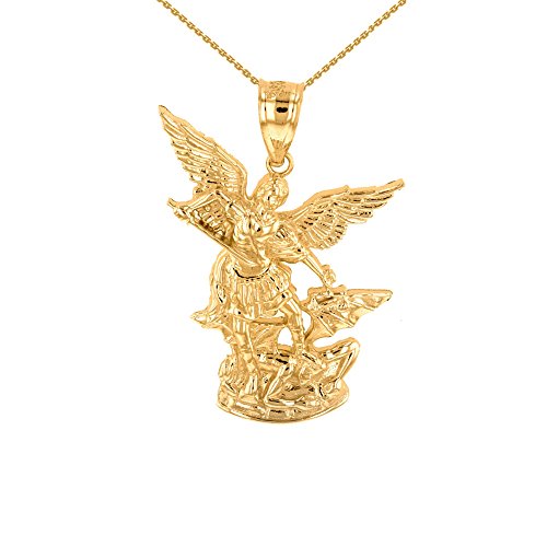 10k Yellow Gold Saint Michael The Archangel Charm Pendant Necklace, 16
