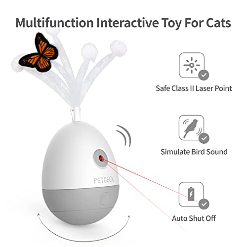 PETGEEK Interactive Cat Laser Pointer Toy with Bird Squeaky, Automatic Cat Wand Replacement, Cat Toys for Indoor Cats