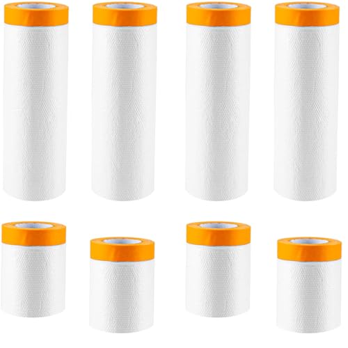 QYDMIN Lot de 8 rouleaux de film de protection avec ruban adhésif, 150 cm x 20 m / 55 cm x 20 m - Film de protection transparent en polyéthylène - Couleur autocollante pour meubles, voiture, sol, mur