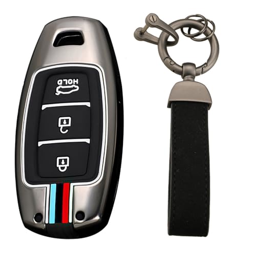 Coque de clé Hyundai i30N Kona N protection boîtier métal noir 3 boutons avec porte-clés