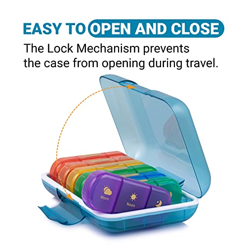 Image of Premium weekly pill organizer 3 times a day, Medicine organizer box| Medicine box,portable travel pill box weekly with large compartments moisture-proof pill case for vitamin, Medicine, pills, supplements (Multicolor-3 Compartment)