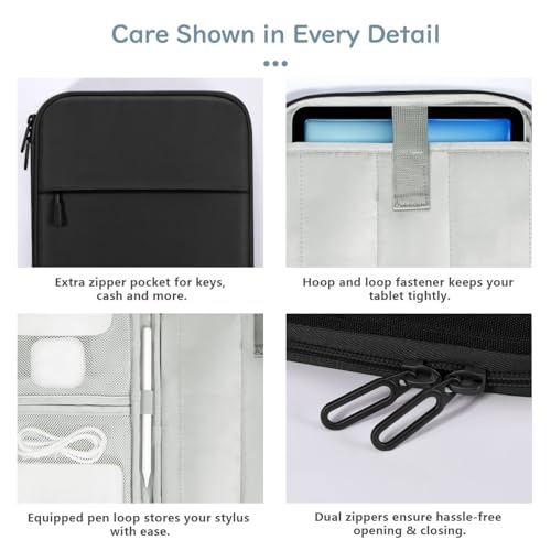 Dadanism 9-11\ Tablet Tasche Hülle mit Polsterung für iPad Air 11\ M4/M3, iPad Pro 11\ M5/M4, iPad (A16) 11\, iPad 10. Gen/Air 5/Air 4 10,9\, iPad 9/8/7. Gen 10,2\, Galaxy Tab A11+ 11\, Schwarz