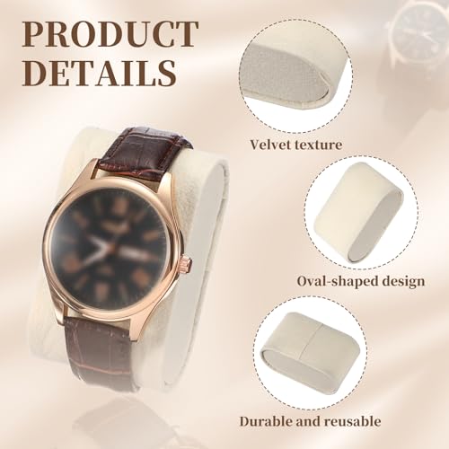 Almohada de reloj de terciopelo perlado beige para cajas de regalo y pulseras de sourcing map 4