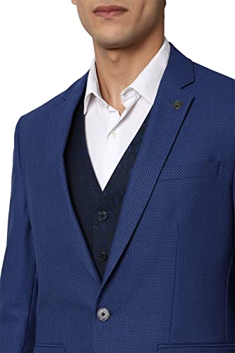 Image of Peter England Polyester Blend Men Blue Three Piece Suit Business Vest